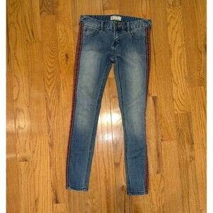Free People Size 27 Skinny Jeans Side Striped Colorful Bohemian Tribal Low Rise